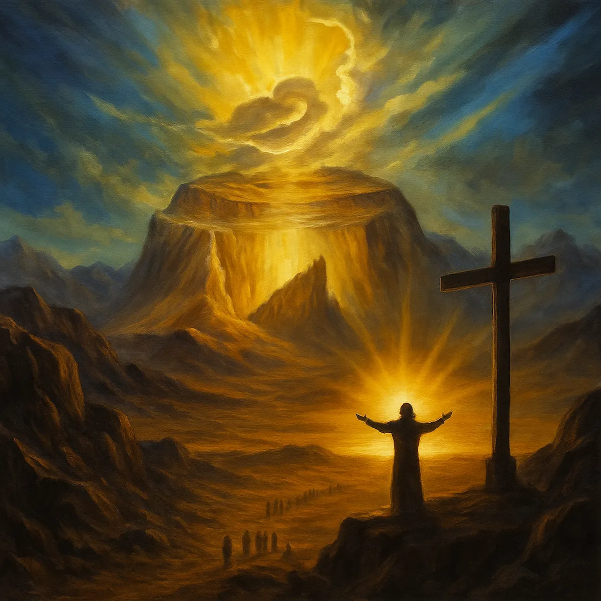 Church cross with divine light